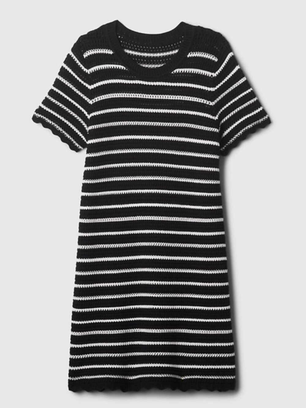 GAP Black White Stripe Crochet Knit Mini Dress Small 100% Cotton 90s Preppy